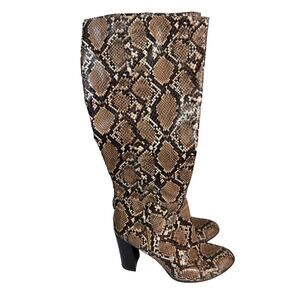 A New Day Faux Leather Snake Print Knee High Zip 3 1/2" Chunky Heel Boots sz 7.5